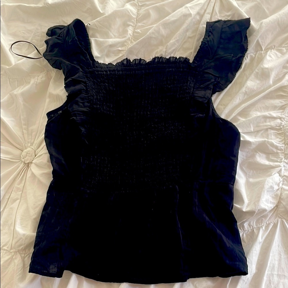 BNWT old navy black ruffle top size large women summer top blouse linen